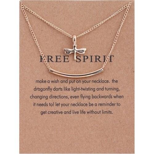 Fashion Animal Necklace Double Layers Dragonfly Necklaces Vintage Jewelry Pendant Necklace For Women Message Card