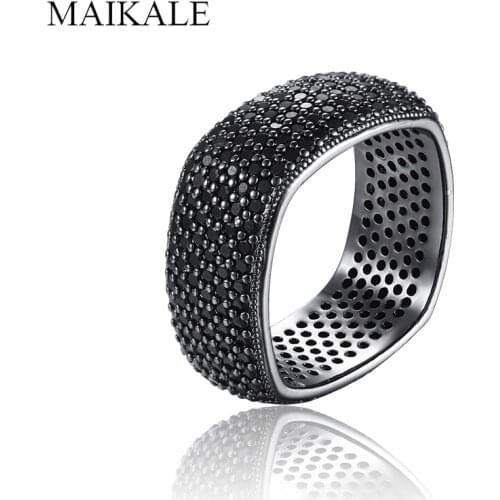 MAIKALE Luxury Square Gun Black Color Rings Paved AAA Cubic Zirconia Finger Ring Wedding Band Rings for Women Party Jewelry Gift