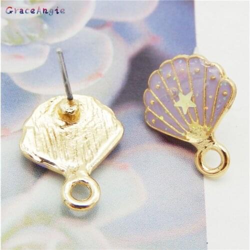 1pairs Shell Shape Golden Earrings Base Connectors Linker Diy Making Accessories Blank Earring Stud diy