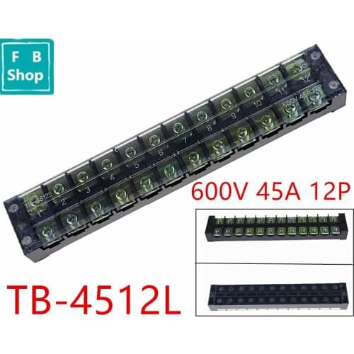 1Pcs TB-4512 Double Row Covered Screw Terminal Strip 600V 45A 12-Position