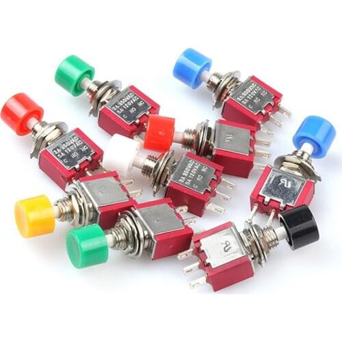 10Pcs Red Green Black Yellow WHITE BLUE 3Pin 1COM 1NO 1NC6mm Mini Momentary Push Button Switch Toggle Switches DS-612/ PS-102
