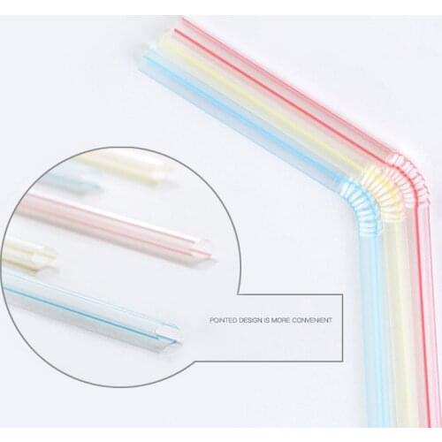 HARDIRON Disposable Children Individually Wrapped Plastic Straws Yogurt Pointed Short Curved Juice Drinking Straw