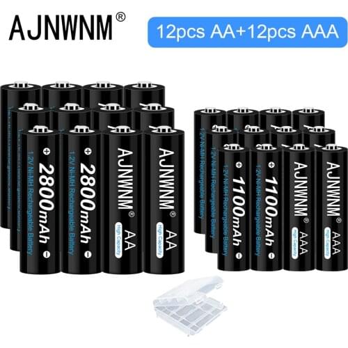 12PCS 1.2V AAA Rechargeable Battery 1100mah and 12pcs 1.2v Nimh AA Battery Rechargeable 2800mah