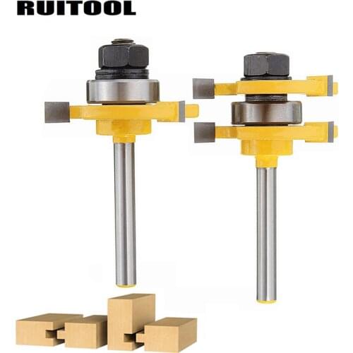 2pcs/set 1/4'' Woodworking Milling Cutter T-style Tongue Groove Router Bit Wood Cutter For Wood Flooring Wainscot Panel Tools