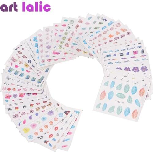 48 Sheets Nail Art Sticker Feathers Flowers Lips images DIY Watermark Decals For Nail Decoration