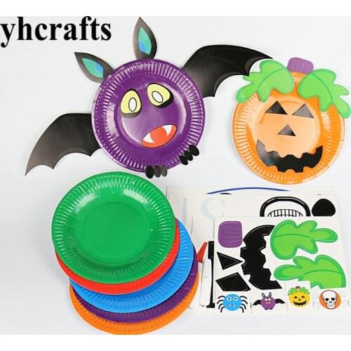 5PCS/LOT.DIY Halloween paper plate craft kits Early educational Teach your own Handmade toys Novelty Self learning Kids toys