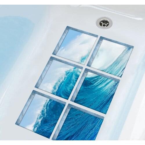 6pcs/set Wave 3D Bathtub Stickers Waterproof Adhesive Non Slip Bath Bathroom Decor Wall Sticker Home Decoration 15x15cm