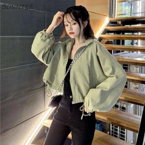 Basic Jackets Women Autumn Korean Cropped Outwear Y2k Stand-collar Wide-waist All-match Daily Tender Elegant College Sweet Mujer