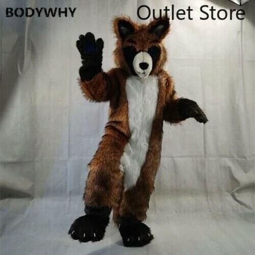 Brown Long Husky Fox Dog Furry Suit Mascot Costume Cosplay Party Dress Fursuit Cartoon Outfit Carnival Halloween Xmas Ad Clothes