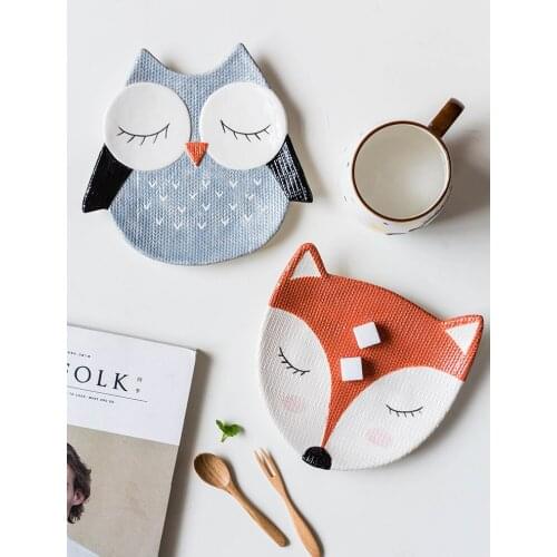 EECAMAIL Cartoon Animal Shape Childrens Ceramic Plate Baby Eating Plate Childrens Household Partition Plate Cute Plate