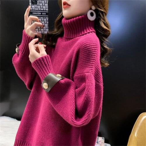H.SA Winter Warm Sweater Pullovers 2020 Female Turtleneck Knit Pull Jumpers Button Up Thick Snow Wear Christams Jumpers Korean