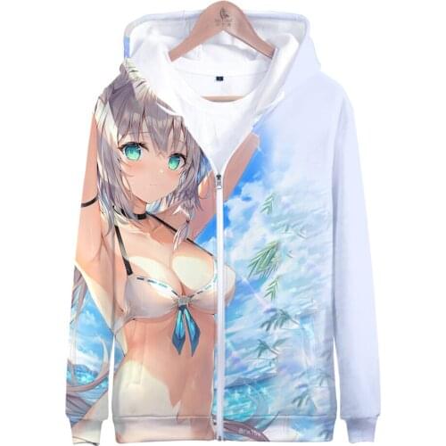 HOLOLIVE VTuber Kawaii Shirakami Fubuki 3D Long Sleeve Zipper Hoodies Casual Sweatshirt Women/men Casual popular Clothing
