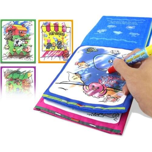 Kids Educational Toy Magic Water Drawing Book Kids Animals Drawing Book with Magic Pen Baby Painting Board Coloring Drawing Toys