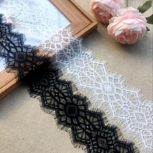 15yards Width 8CM White Black edge eyelash Lace Trim fabric lace ribbon Embroidery Diy Dress Clothes sash decoration Accessories