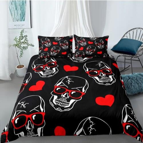 Skeleton Skull Pillowcase Duvet Cover 2/3pcs Cartoon Printed Bedding Set Bedspread Single Double Queen King Large Size Bed Sets