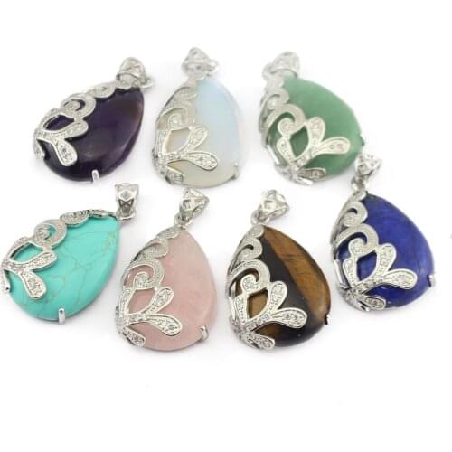 Natural Stone Water-drop Shape Cane Vine Flower Women Pendant Necklace Reiki Heal Crystal Jewelry Fashion Trend Hang Accessory