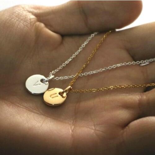 New Alphabet Disc Letter Couple Pendant Double Side A- Z Initial Letter Stamped Name Chain Necklace Lover Gift