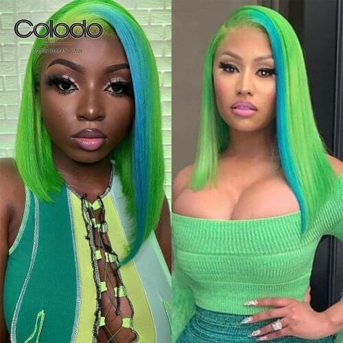 Purple Red Highlight Short Bob Wig Remy Ombre Human Hair Wig Pre Plucked Pink Lace Front Human Hair Wigs with Baby Hair COLODO