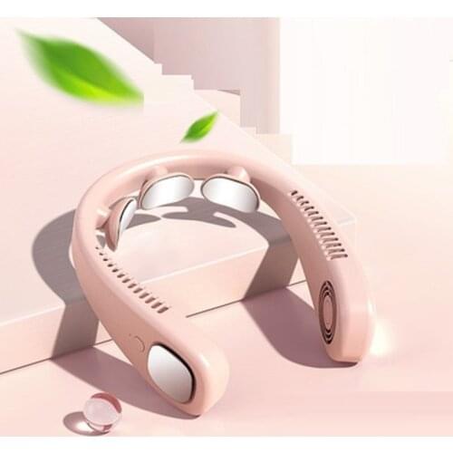 Portable Small Fan Mini Usb Rechargble Hanging Neck Leaveless Fan Massage Camping Cervical Spine Travelling Comfortable 4 Gears