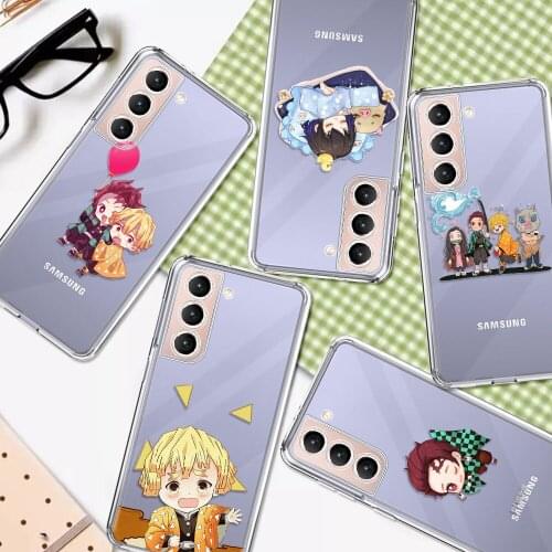 Kawaii Demon Slayer Clear Case For Samsung S21 S20 FE S10 Plus S9 S8 Galaxy Note 10 20 Ultra 5G Phone Cover Capa Imetsu No Yaiba