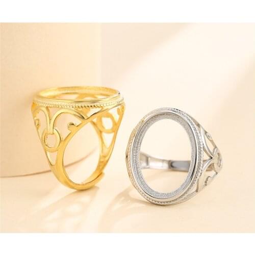 Ring Blank for 14X19mm Oval Cabochons Ring Blank Gold Plated 925 Silver Adjustable Ring Base SR0376