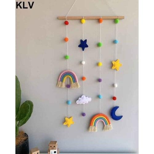 Rainbow Photo Display Holder with Pompom Girls Hair Bow Clips Storage Hanger Wall Hanging Picture Organizer Nursery Baby Room