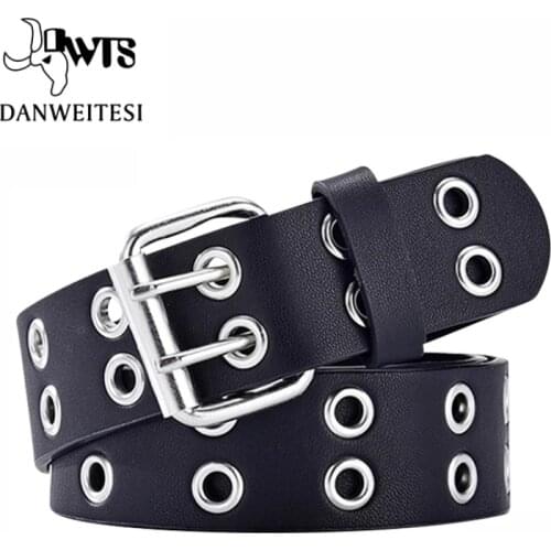[DWTS] Leather belts for women belt female Punk Chain Fashion Belt Adjustable Row Hole Eyelet Waistband Chain Decorative belts