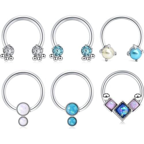 Nose Septum Rings Daith Tragus Cartilage Horseshoe Earrings Hoop Piercings Cubic Zirconia 6Pcs Pendant CBP Rings Body Piercing