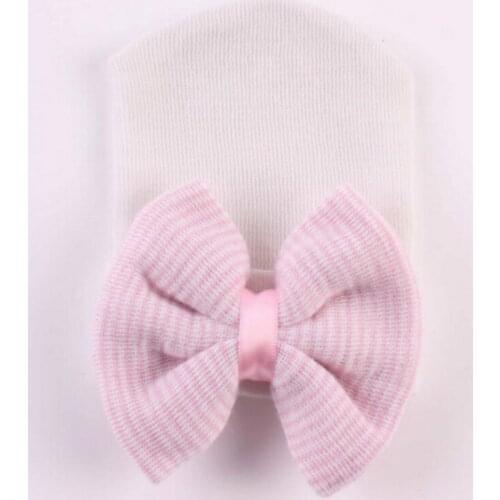 Newborn Baby Girl Infant Colorful Striped Bow Cap Hospital Warm Soft Beanie Hat Accessories
