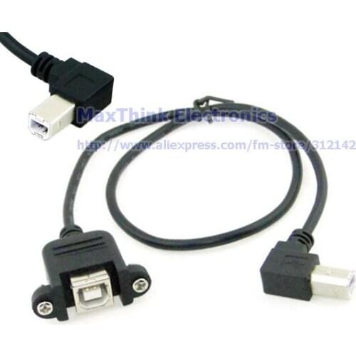 USB B Male 90 Degree Angled to Female Extension Cable W/ Screw Panel Mount For Printer Scaner ,1M length ,10pcs , Free shipping