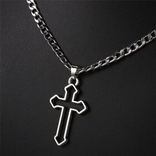 Dark Gothic Hollow Cross Pendant Chain Necklace For Kpop Cool Harajuku Vintage