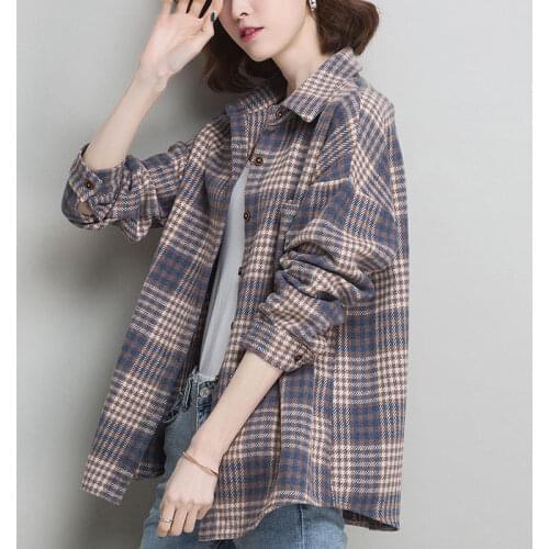 XEJ Plaid Woman Overshirt Spring 2021 Womens Clothing Shirt Blouses & Shirts Korean Fashion Womens Blouses with Long Sleeves
