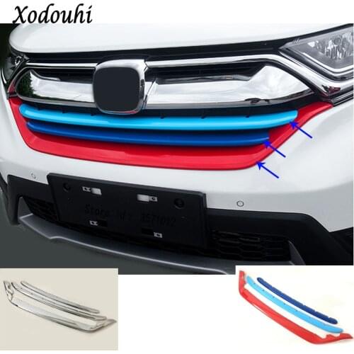 Car Styling Protection Detector Trims ABS Chrome Front Up Grid Grill Grille Racing Bumper For Honda CRV CR-V 2017 2018 2019 2020