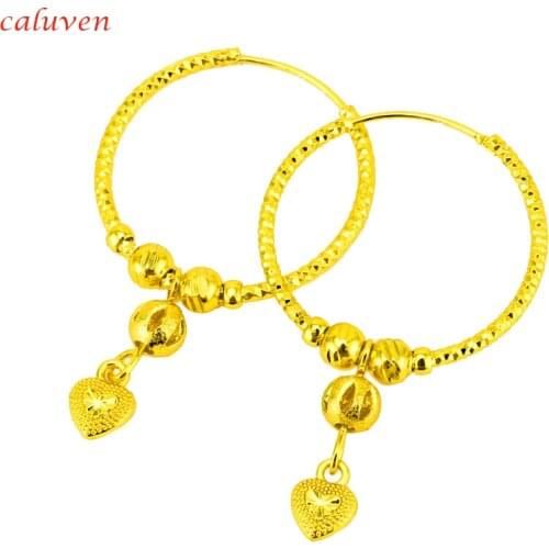 Gold Color Ball Earrings Stud for Women/Girls Jewelry Bead with Heart Round Ethiopian Africa,Arabia,Middle East Best Gift