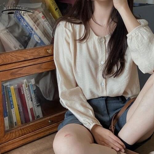 Office Lady Top Simple Solid Color Wild Puff Long Sleeve Womens Shirt Korean Sweet Light Yellow Blouse Women Blusas Mujer 11192