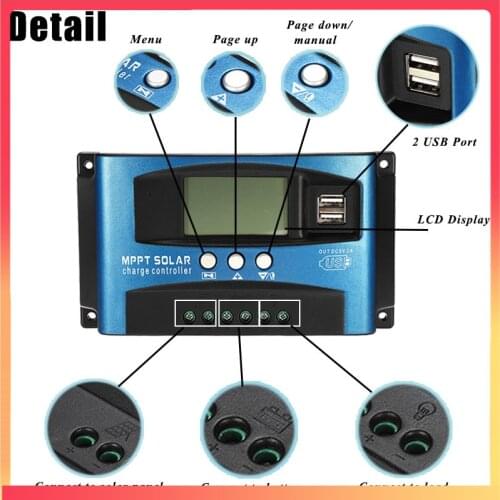 12V 24V 100A MPPT Auto Solar Cell Panel Charger Regulator With Load Solar Charge Controller Dual USB LCD Display