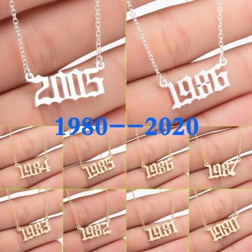 1980-2020 Year Number Necklaces Stainless Steel Gold Color Custom Birth Year Pendant Necklaces Friends Jewelry Gifts Wholesale