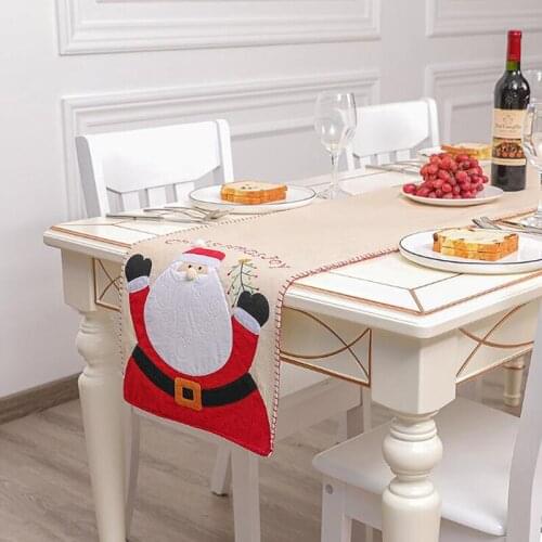 2021 New Year Christmas Tablecloth Elk Snowman Table Runner Christmas Ornament Navidad Decoration