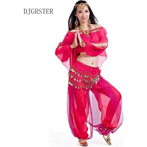 2020 3PCS/SET Belly Dance Costume Set Bollywood Costume Indian Dress Bellydance Training Costumes Top+Belt+Pants