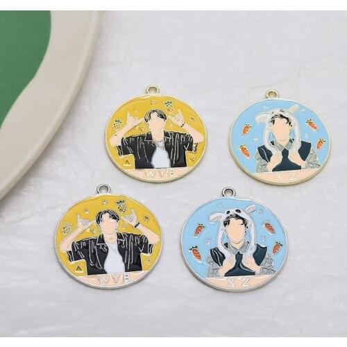6pcs Hot Style Boy Cartoon Alloy Dripping Statement Earrings Round Brand Pendant diy Jewelry Necklace Accessories Material