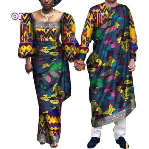 African Clothes for Couples Women Robe Africaine and Men Dashiki Dress Wedding Party Dress Men Gown African Couple Dress WYQ476