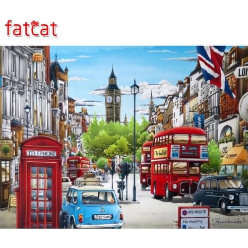 FATCAT 5d diy diamond painting london landscape red bus full square round diamond embroidery rhinestone needlework decor AE145