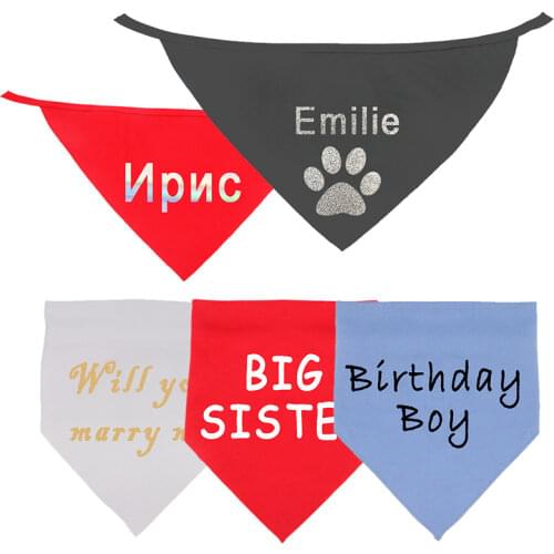 Custom Dog Bandana Cotton Bib Collar Personalized Scarf for Small Medium Dogs Saliva Towel Neckerchief Pet Accessories