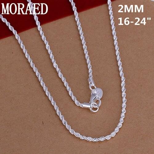 925 Sterling Silver 2mm 16/18/20/22/24 Inch Twist Rope Chain Necklaces For Woman Men Fashion Jewelry Gift