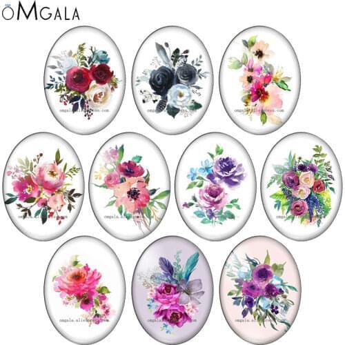 New Watercolor Rose Flower Ink Paintings 13x18mm/18x25mm/30x40mm Oval photo glass cabochon flat back Making findings