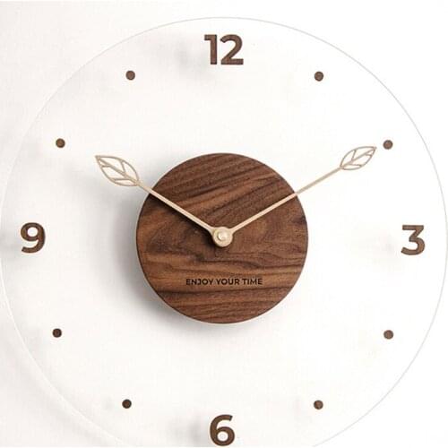Home Living Room Decoration Wood Wall Clock Modern Design Acrylic 3D Stickers Kitchen Creative Wall Watch Room Wall Decor Silent
