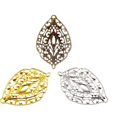 Free shipping 25Pcs Antique Bronze/Gold Color/Silver Leaf Filigree Wraps Connectors Metal Crafts Gift Decoration DIY 57x36mm