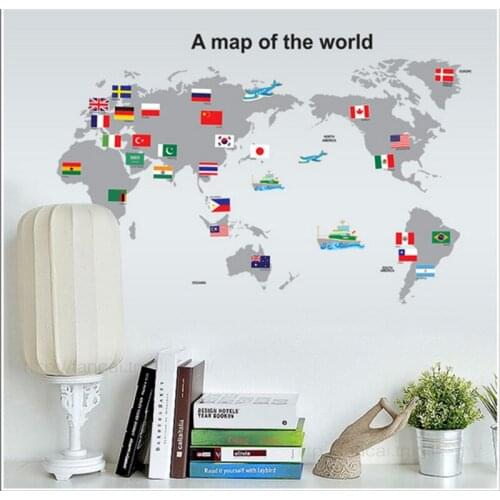 World Map Flag Wall Sticker Decals Bedroom Nursery Window Decor Decals Poster Mural