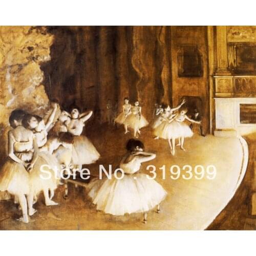 Oil Painting Reproduction on Linen Canvas,the-ballet-rehearsal-on-stage-1874 by edgar degas ,Free DHL FAST Shipping,100%handmade