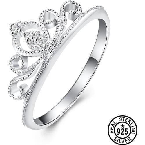 Dyson 925 Sterling Silver Ring Crown Cute Lovely Clear Zircon Royal Delicate Rings For Women Girls Gifts Trendy Fine Jewelry